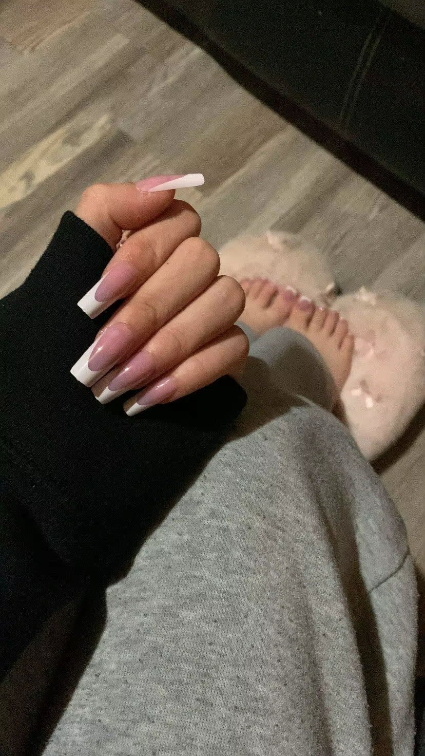 Pink base and white tip tips and toes
