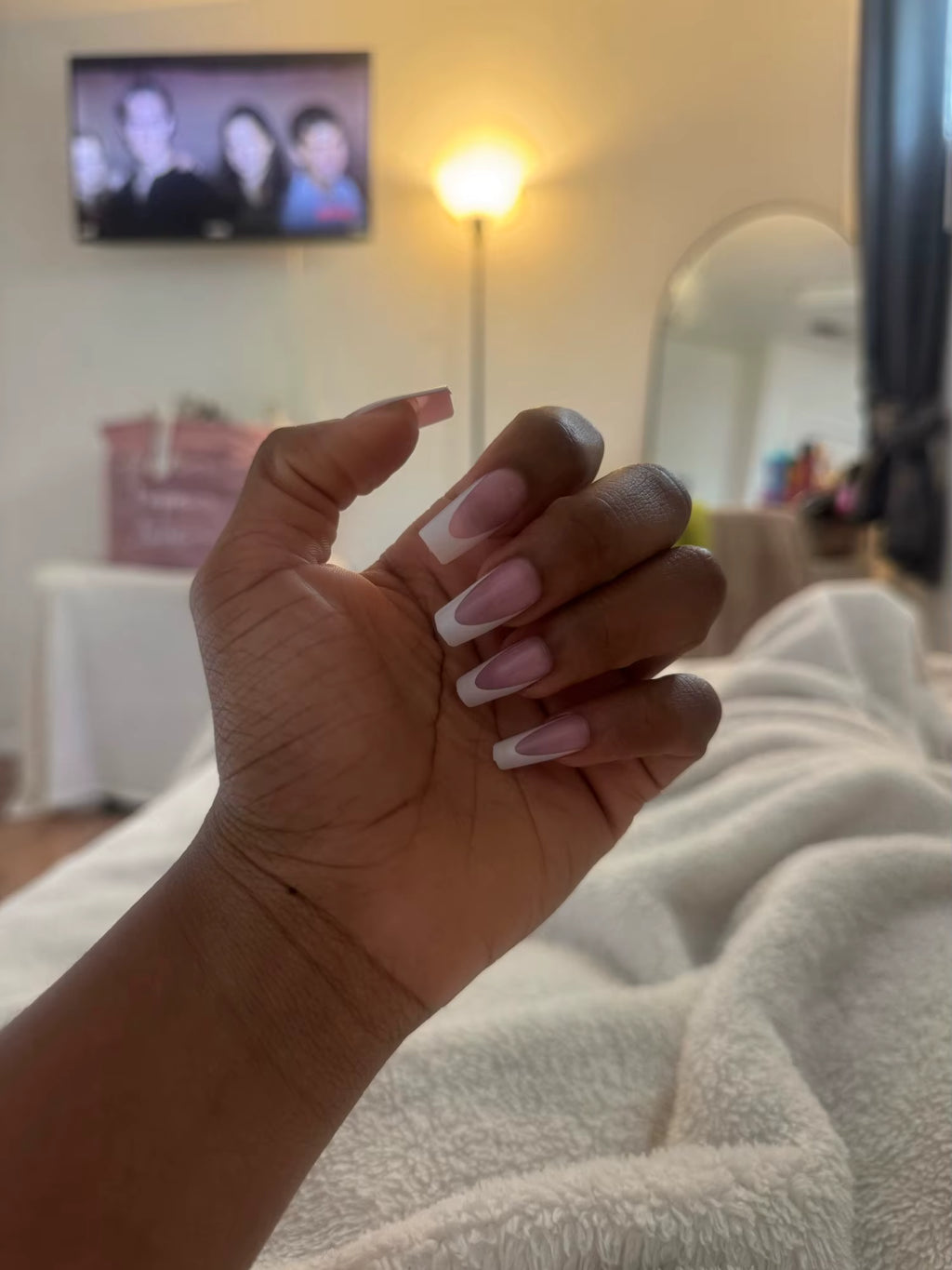 Pink base and white tip tips and toes