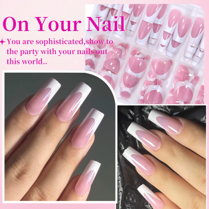 Pink base and white tip tips and toes