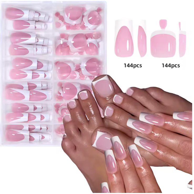 Pink base and white tip tips and toes